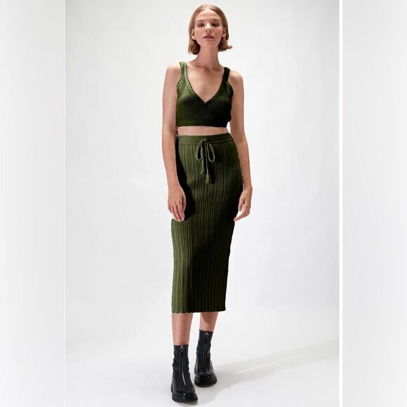 Rue Stiic matching set Mabel bra top Liana midi skirt deep green size large - Picture 12 of 16